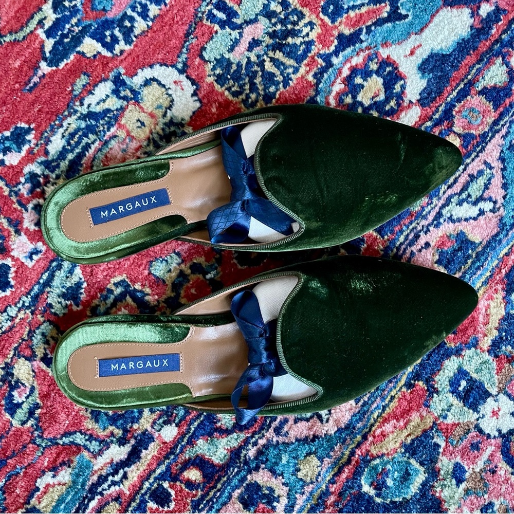 Margaux green velvet mules / flats